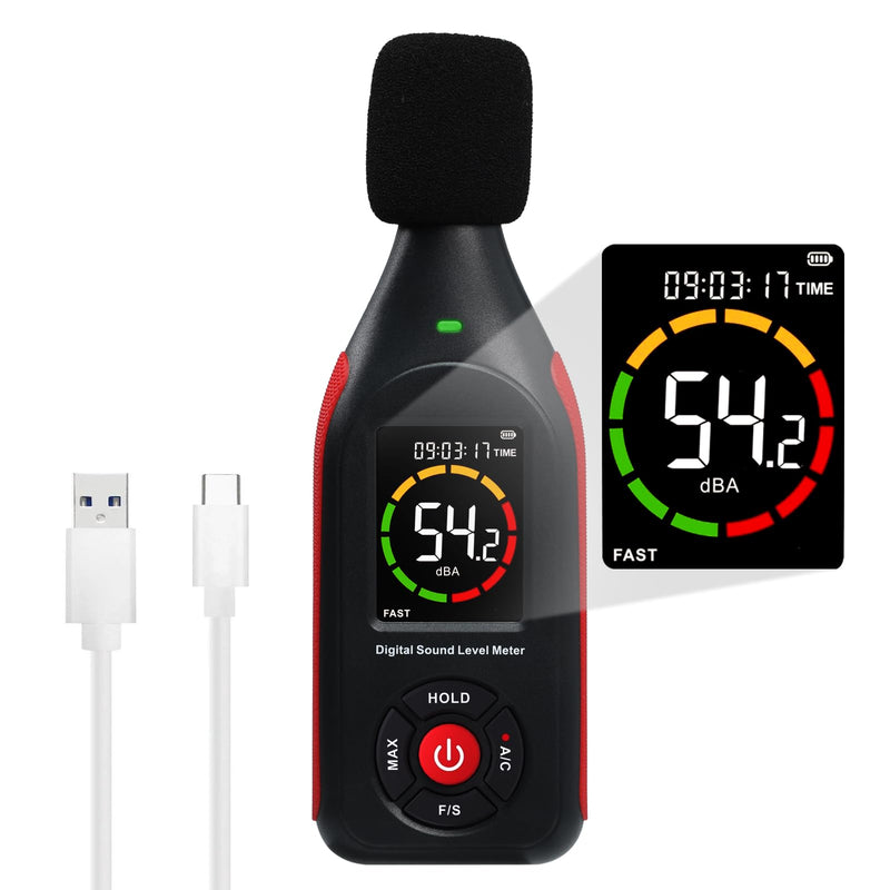 [Australia - AusPower] - Decibel Meter Sound Level Meter dB Meter Sound Noise Meter 30-130dB with MAX Data Hold, Data Record Function, Rechargeable With Alarm and A/C Frequency, Fast/Slow Time Selection for Home, Classroom 