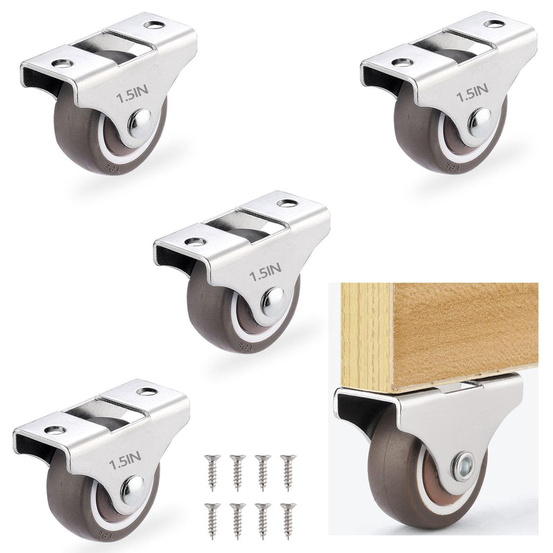 [Australia - AusPower] - 1-1/2 Inch Fixed Caster Wheels Set of 4, Heavy Duty Industrial Casters, Silent Rigid Plate Casters, Furniture Casters for Hardwood Floors, Load Capacity 200 Lbs, Non Swivel 1.5 Inch Wheel 