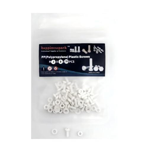 30Sets M3X8 Polypropylene (PP) Metric Cross Phillips Pan Head Screw Plastic Fasteners w./Nuts Washers Set (Non-Conductive, Lightweight) White
