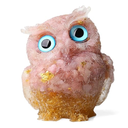 LAIDANLA 2.4" Pink Opal Owl Figurine Natural Healing Crystal Cute Owl Animal Statue Pocket Sculpture Reiki Spiritual Energy Gemstone Home Office Room Desk Decor Gifts K-pink Opal