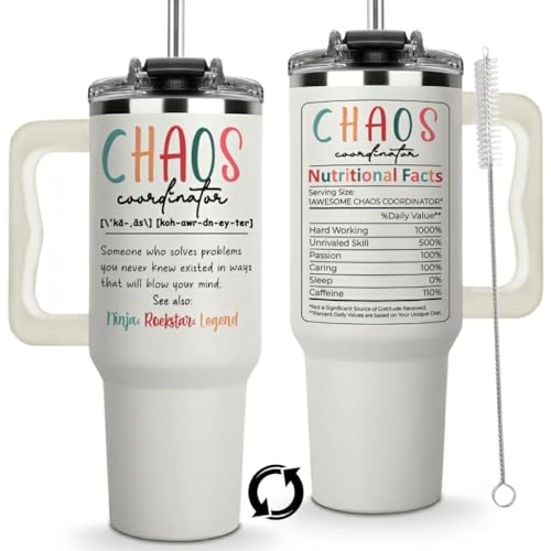 Chaos Coordinator Tumbler 40 Oz, Thank You Boss Cup, Manager Water Bottle - Gifts For Teacher Coworkers Friends Christmas Birthday Chaos Coordinator Women
