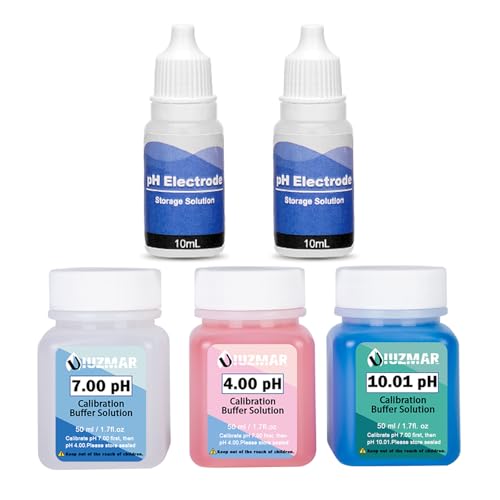 UIUZMAR pH Calibration Solution Set pH 7.00/4.00/10.01 50 ml Each for pH Meter | With storage solution pH electrode 2 bottles of 10 ml each, pH calibration buffer solution and pH electrolyte solution