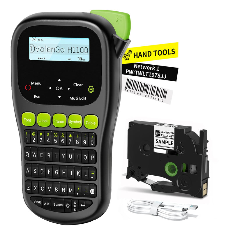 [Australia - AusPower] - Label Maker Machine with-Tape, Label Maker Waterproof-Labels, Wire Labeler Machine with Tapes Laminated, H1100 Handheld Labeling Maker, Backlit-LCD & One-Touch Key, Home Industrial Office Organization Black Label maker with Tape 