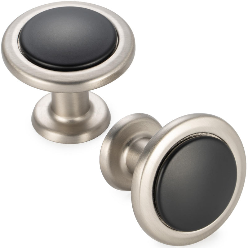 KOOFIZO 10 Pack Black and Nickel Kitchen Cabinet Knobs Matte Black and Silver Drawer Knobs 1960 Round Single Hole Cabinet Pulls for Cabinets Drawers Dresser Cupboard Bedroom Bathroom Knob 1 - 10Pcs Black + Brushed Nickel