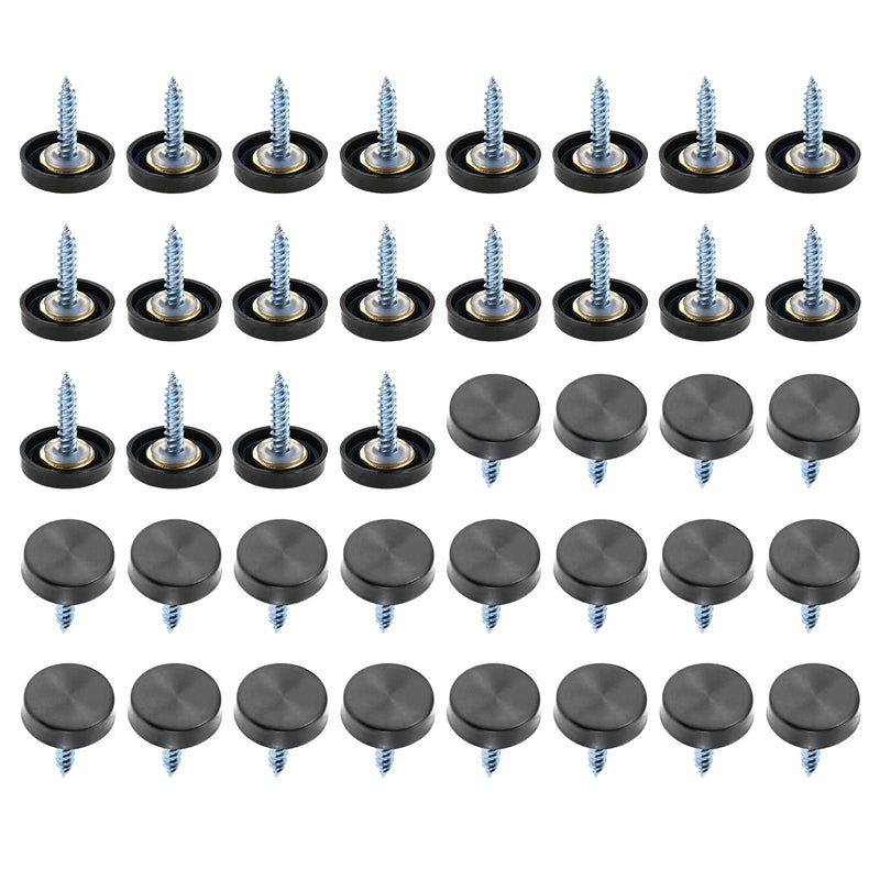[Australia - AusPower] - 40 Pcs Mirror Screw Cover Cap 0.63"/16mm Diameter Black 304 Metal Decorative Screws with Cap and Gasket for Fasteners, Sign/Advertising Hardware, Construction, Tea Tables, Wardrobes Glass Furniture 