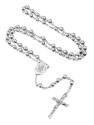 Custom4U Personalized Rosary with Picture Custom Rosary Necklace for Women 4.6-St Christopher Silver