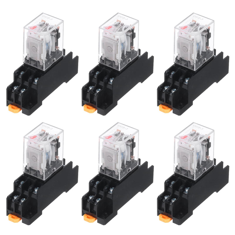 MECCANIXITY 6 Set AC24V Electromagnetic Power Relay 8-Pin AC/DC DPDT 2NO+2NC Relay Coil with Socket Base for Industrial, Home Appliances and DIN Rail System with LED Indicator