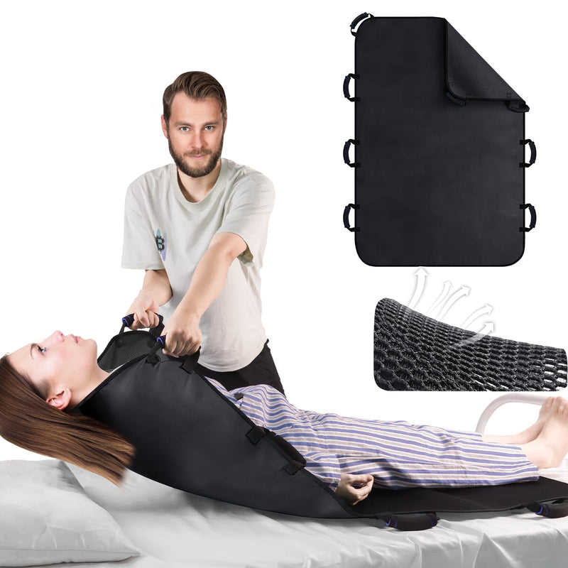 [Australia - AusPower] - Positioning Bed Pad with Handles - Multipurpose 34" x 50" Reusable & Washable Patient Transfer Sheet Bed Pads for Elderly, Bedridden, Transfer, Turning, Lifting & Repositioning Home & Hospital 34*50" Black 