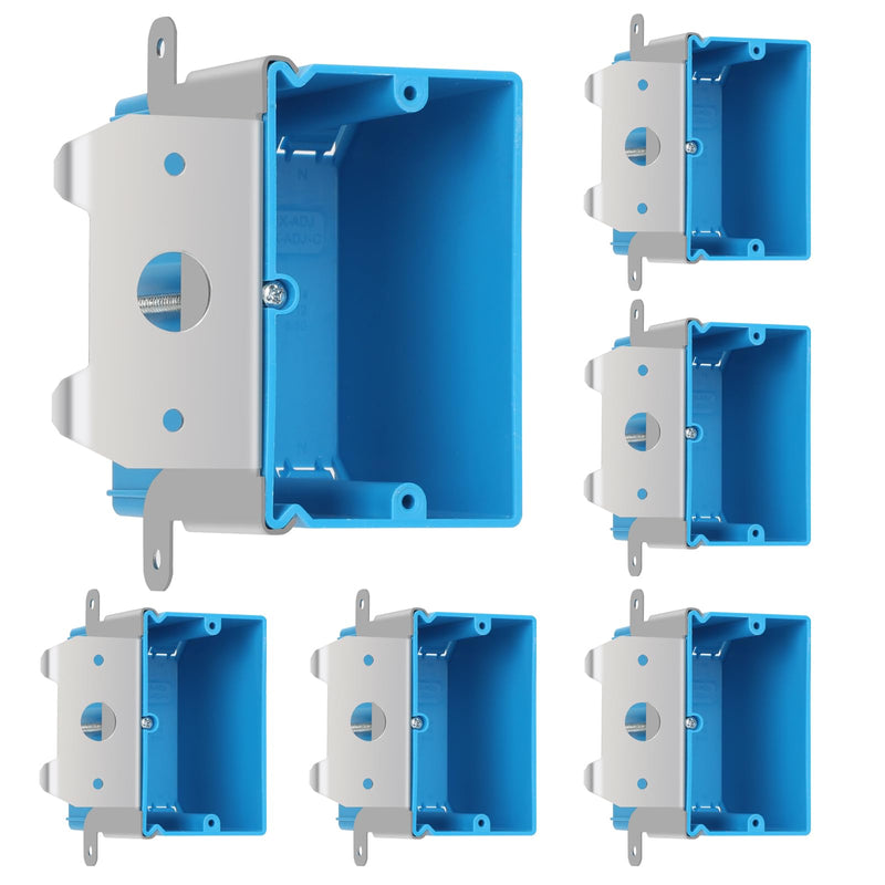XIUTE 6 Pack 1-Gang PVC Electrical Box，Adjustable Electrical Boxes，Blue Outlet Box，21 cu. in. Plastic Junction Box for Switches， ETL Approved 1Gang 21Cu.In 6pack of blue