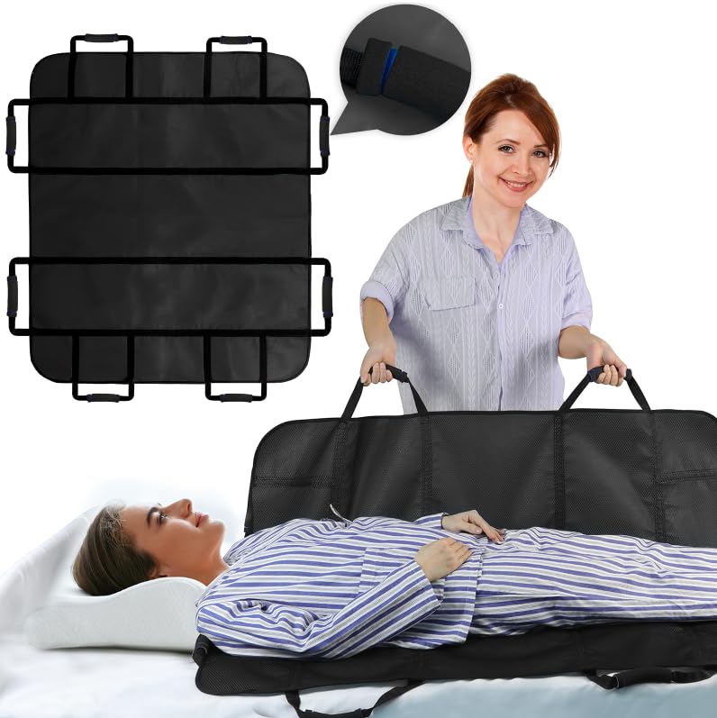 [Australia - AusPower] - Positioning Bed Pads for Elderly 48 * 40 inch Washable Transfer Sheet Seniors 8 Soft Handles Patient Pull Sheets Aid Moving,Lifting,Turning,Nursing Bedridden Reusable Transfer Blanket,Black Black 