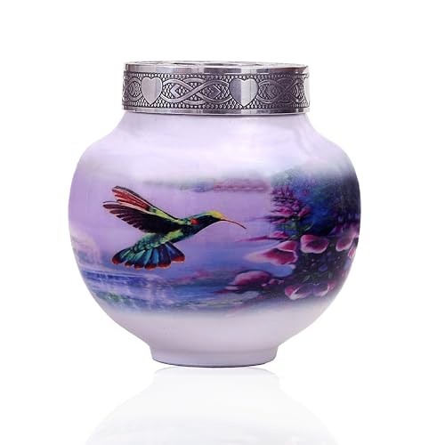 hlc Lovely Humming Bird Candle Urn - Keepsake Urn for Human Ashes - Peaceful Engraved Memorial Affordable Keepsake Urn (6 x 5 in)