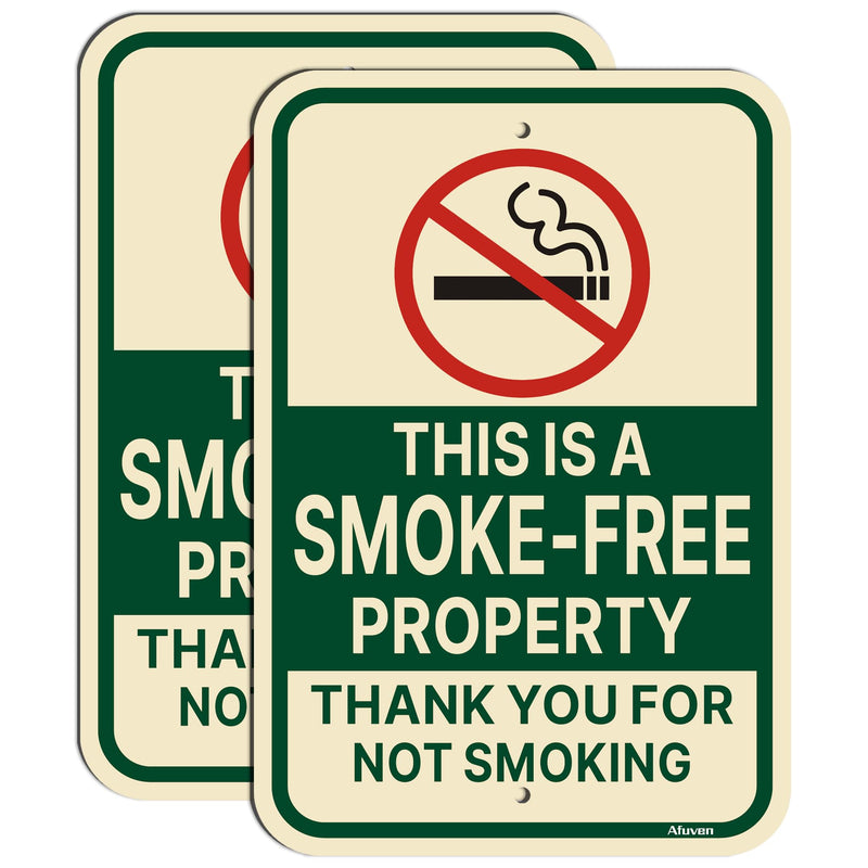 This is a Smoke Free Property Thank You for Not Smoking Signs 18” x 12” Business Home Facility Outdoor Rust Free Aluminum 2 Pack