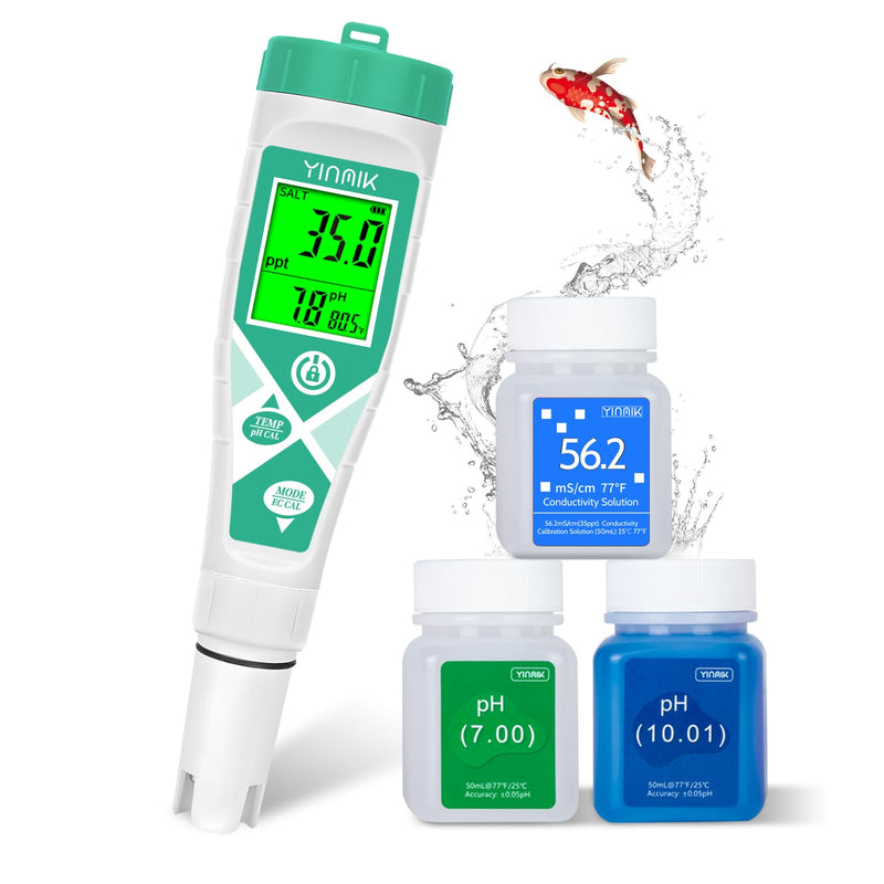 [Australia - AusPower] - Aquarium pH Salt Tester, Digital Salinity Meter for Freshwater & Saltwater Fish Tank, Simultaneous display Salt pH TDS for Koi Pond, Reef Tank, Aquaponics PPM pH EC Reader, Hydrometer with S.G. Card 