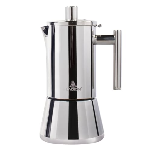 LAOION Stovetop Espresso Maker, 6Cup 10 oz Moka Pot, Stainless Steel Silver 6-Cup