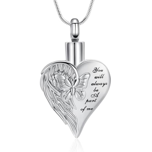 Imrsanl Cremation Jewelry Butterfly Heart Urn Necklace for Women Silver