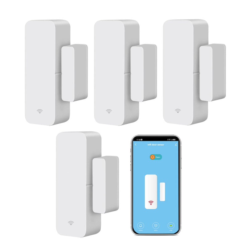 WiFi Door Sensor Window Detector: Smart Window Contact Sensor, Wireless Magnetic Door Open Detector with Free Notification Alerts, Compatible with Alexa Google Assistant (4-Pack) 4-Pack