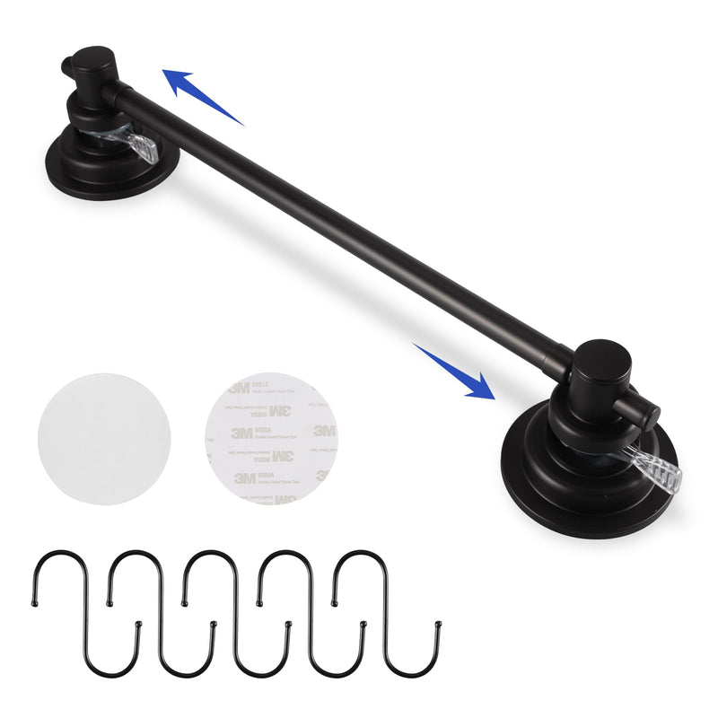 SLIIMU Suction Cup Towel Bar for Shower with 5 Hooks, 17-28 Inch Adjustable Long Bathroom Wall Washcloth Rack,Extendable Glass Shower Door Suction Rag Holder,Towel Rod for Bath Kitchen (Black) Black