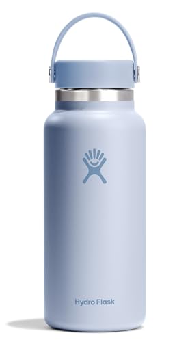 Hydro Flask Water Bottle - Insulated Stainless Steel - Wide Mouth Flex Lid, Non Spill, Leakproof and Refillable in 32 Oz Surf Blue