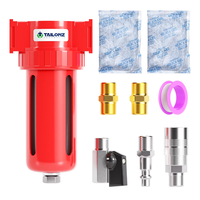 [Australia - AusPower] - TAILONZ PNEUMATIC 0-150PSI 1/4 Inch NPT Aluminum Alloy Carbon Desiccant Air Dryer, Compressor Air Dryer, Water Vapor Separator, Polyethylene Bowl 