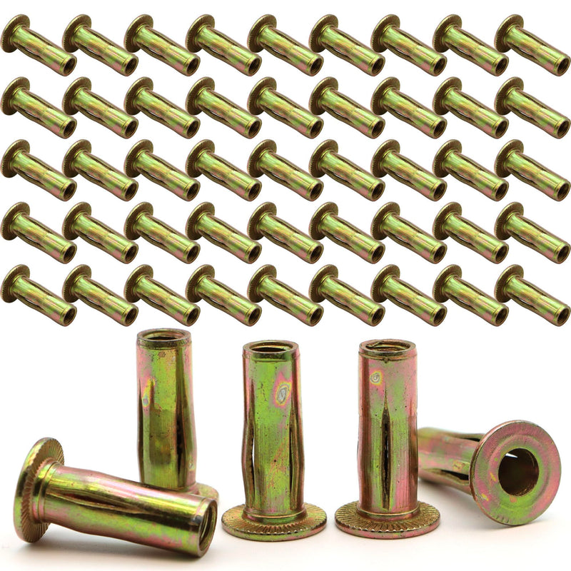 [Australia - AusPower] - 50 Pack 1/4-20 Multi-Grip Rivet Nuts - Zinc-Plated Steel Construction Fasteners - Pre-Bulbed Shank - Flat Head Threaded Insert Plus Nut - Ideal for Household Items, Automobiles 50 Pack 