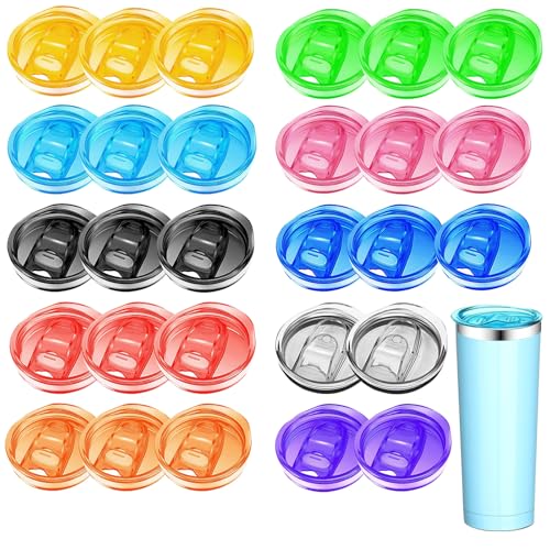 30 Pcs 20 oz Skinny Plastic Splash Resistant Multi-colored Tumbler Cup Replacement Spill Proof Travel Mug Lid for Mouth Coffee Cooler Cup