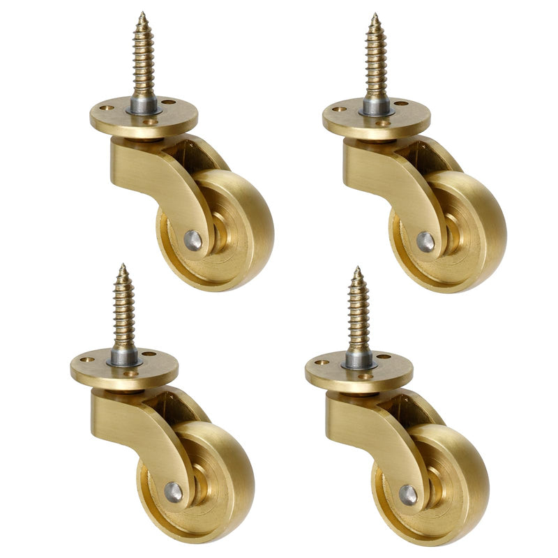 Semetall 1-1/4 Inch Solid Brass Swivel Caster for All Floor Mat Polished Brass Finish Caster Wheels Replacement for Chairs/Tables/Furniture,Set of 4 A-108