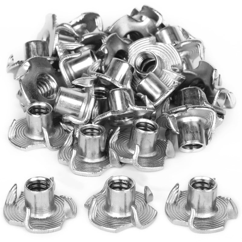 [Australia - AusPower] - T Nuts 1/4"-20 30Pcs 304 Stainless Steel Four-jaw Tee Nuts for Wood,Rock Climbing Holds, Cabinetry Furniture Threaded Insertion silver 
