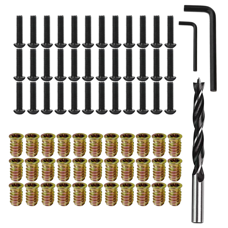 [Australia - AusPower] - 32 Sets 1/4"-20×15mm Wood Inserts/Screw-in Nuts + 1/4"-20×3/4" Bolt with Three-Point Woodworking Twist Drill and 2 Pcs Wrench,Furniture Threaded Bolt Fastener Connector Hex Socket Drive 1/4"-20×3/4" 32 