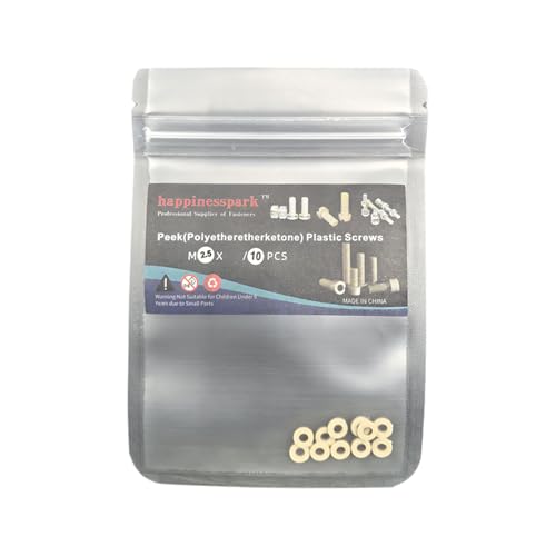 10-piece happinesspark M2.5 PEEK plastic metric flat washers, brown high-temperature chemical-resistant finish