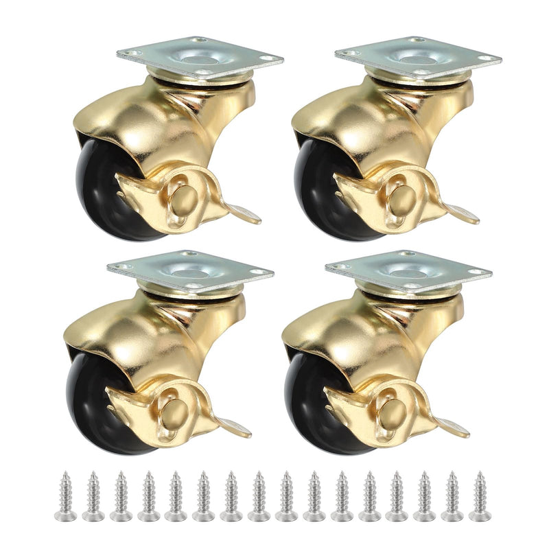 [Australia - AusPower] - PATIKIL 1.5 Inch Ball Caster Wheels with Brake, 4 Pack 360° Rotating Swivel Top Plate Wheels 298 lbs Total Capacity Locking Caster with M4 Screws for Furniture Table Cabinet Gold 