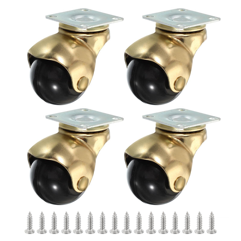 [Australia - AusPower] - PATIKIL 1.5 Inch Ball Caster Wheels Set of 4, 360° Rotating Swivel Top Plate Wheels 298 lbs Total Capacity Caster with M4 Screws for Furniture Table Cabinet Gold 