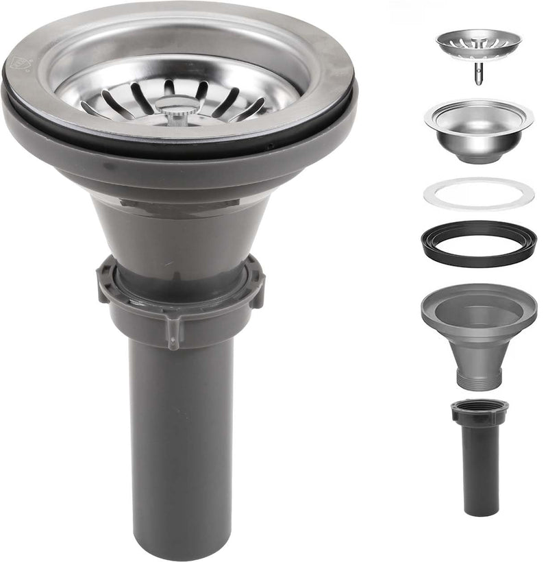 3-1/2'' ﻿Kitchen Sink Drain Kit Sink Drain Basket Sink Drain Assembly 304 Stainless Steel Sink Strainer Basket Stopper for Home Standard Kitchen Sinks （Tailpiece Included） Gray+1