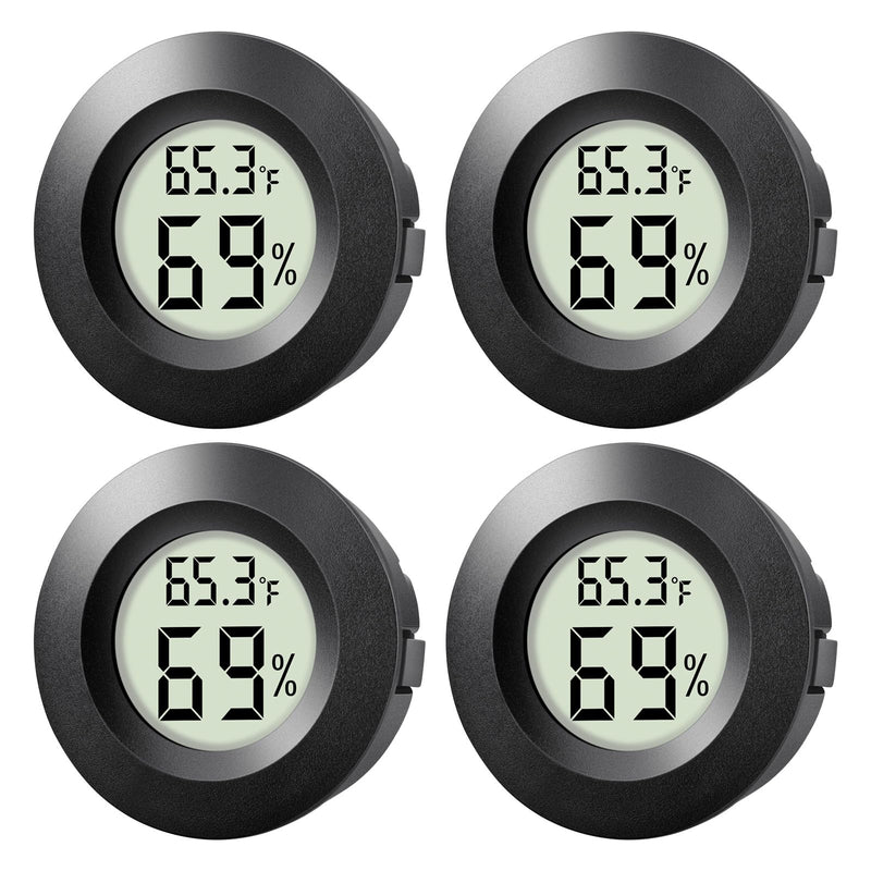 [Australia - AusPower] - 4-Pack Mini Hygrometer Thermometer Indoor Outdoor Round Humidity Meter, Small Digital LCD Monitor Thermometer Temperature Gauge Humidity Sensor (℉) or (℃) for Reptile Thermostat, Jars 4 Pcs 
