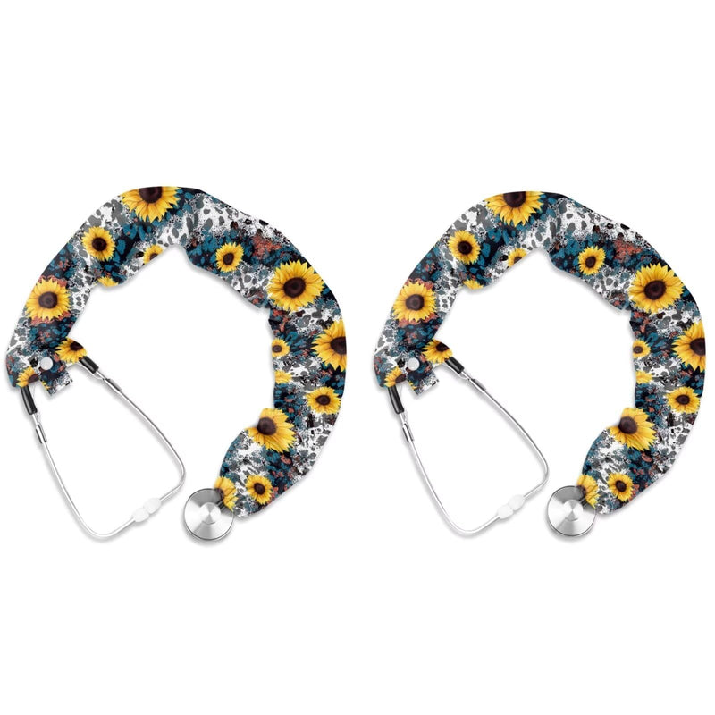 [Australia - AusPower] - Sunflower Leopard Stethoscope Cover Sleeve Animal Nurse and Doctor Stethoscope Covers Set of 2 Stethoscope Protective Cover Soft Fabric Stethoscope Accessories Sunflower Leopard 