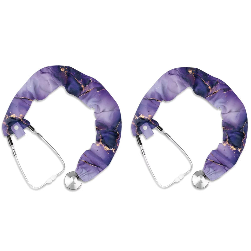 [Australia - AusPower] - Deep Purple Marble Stethoscope Sleeve 2 Pack Stethoscope Cover Sleeve Washable Fabric Stethoscope Accessories for Nurses Stethoscope Protective Decor Cover Deep Purple Marble 