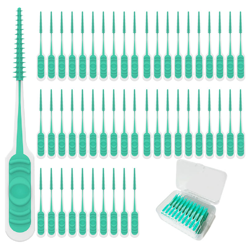 [Australia - AusPower] - 200PCS Interdental Brush with Soft Rubber Handle,Disposable Dental Picks for Teeth Cleaning,Dental Picks with Convenient PP Case (Green) Green 