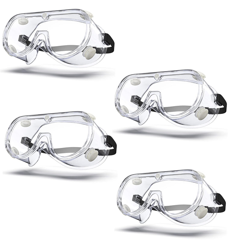 Anti-fog Safety Goggles ANSI Z87.1,Adjustable Chemistry Lab Goggles Over Glasses Transparent 4pcs
