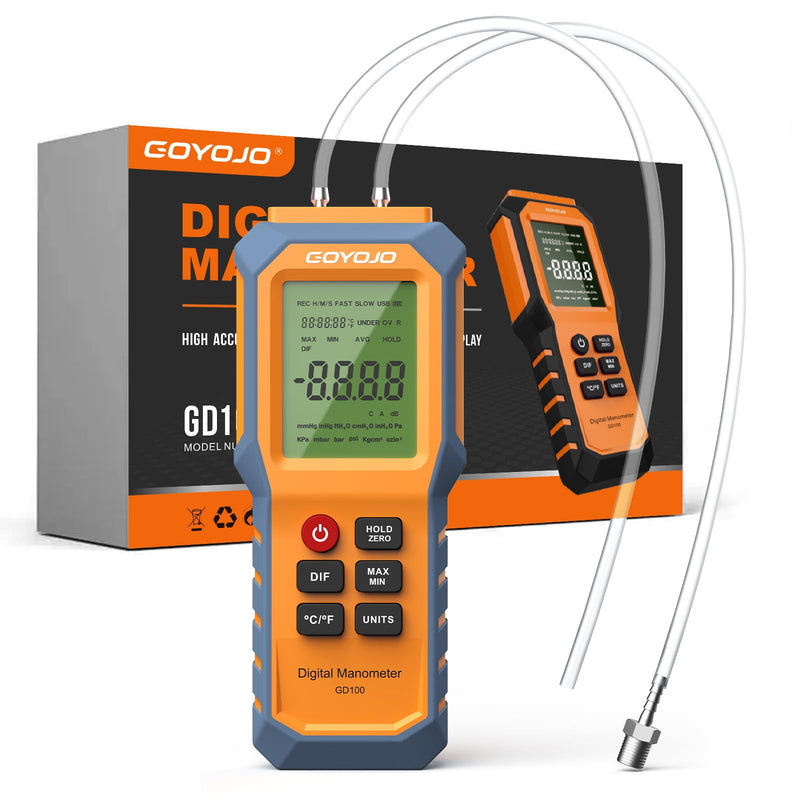 [Australia - AusPower] - Handheld Manometer with Backlit, Dual-Port HVAC Digital Manometer Gas Pressure Tester, LCD Screen & Indoor Temperature Measurement, 12 Units, for Natural Gas Pipelines Ventilation Detection 
