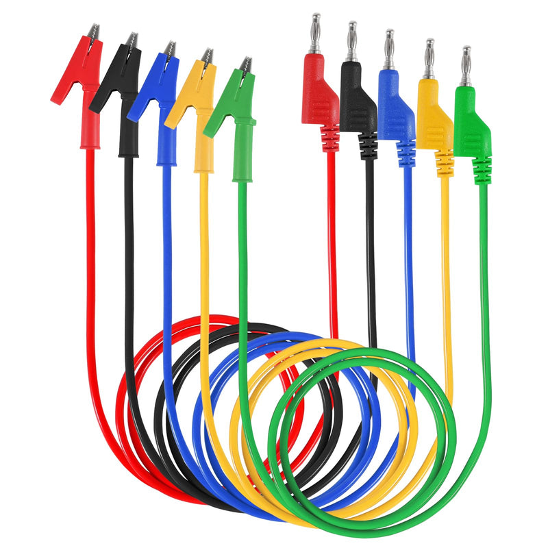 [Australia - AusPower] - 5pcs Test Leads 4mm Stackable Banana Plug to Crocodile Alligator Clips Flexible Cable Wire 3.3ft/1m for Multimeter Electrical Testing (Banana Plug to Alligator Clips) Banana Plug to Alligator Clips 