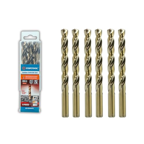 1/2 inch Cobalt Drill Bits (6Pcs), M35 HSS Metal Jobber Length Twist Drill Bit Set for Hard Metal, Stainless Steel, Iron, Copper, Aluminium, Brass, Plastic & Wood 6 1/2 Inch