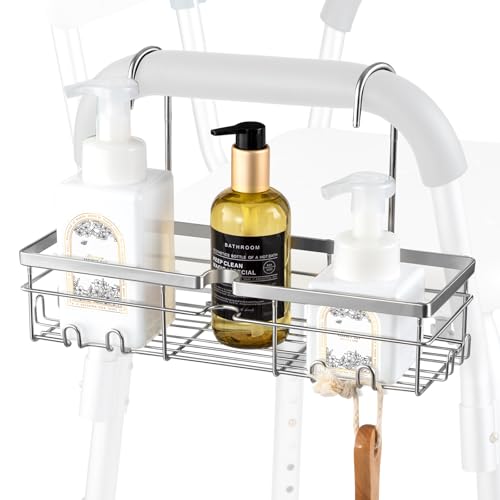 DELLAN Hanging Shower Caddy, Shower Rack with Hooks for Bath Chair & Shower Silver 12"L×4.5"W×8"H