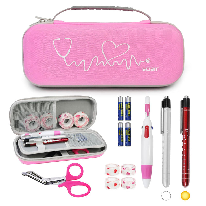 [Australia - AusPower] - Scian 13 pcs Stethoscope Case Kit, Portable Stethoscope Case Included Medical Scissor, Penlights, Nurse Accessories for Doctors Medical Students Nurses Gift, Pink 