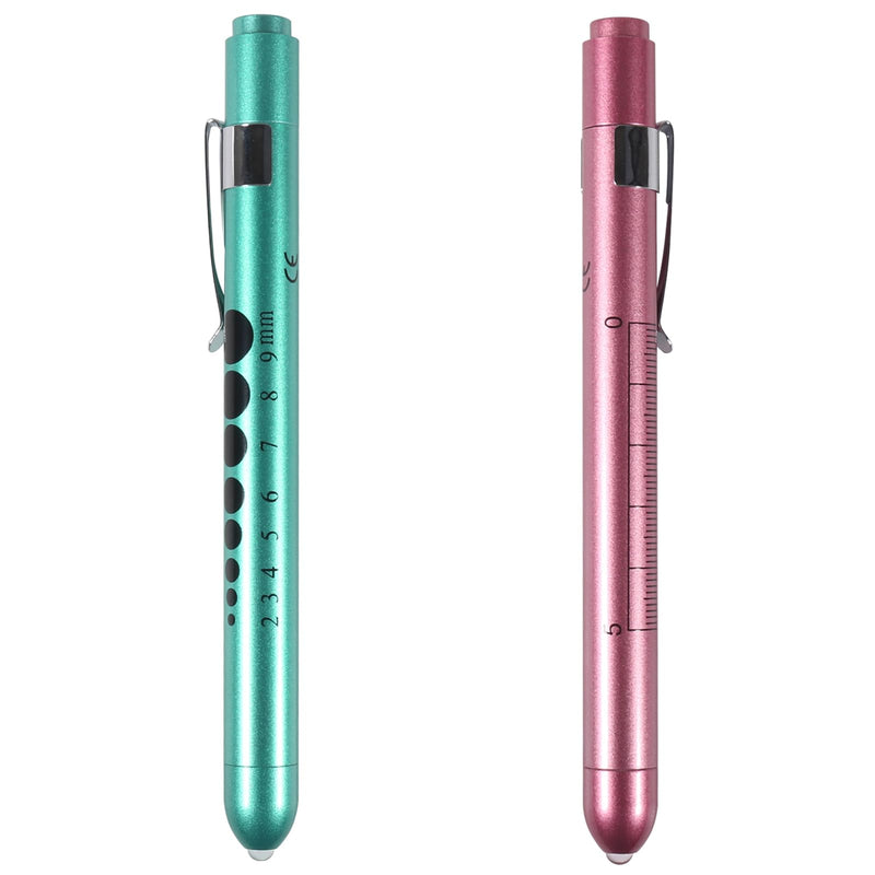 [Australia - AusPower] - 2PCS Pen Light Reusable Penlight with Pupil Gauge for Nurses Doctors Nursing Students Daily Use with Pocket Clip(2 Colors) 