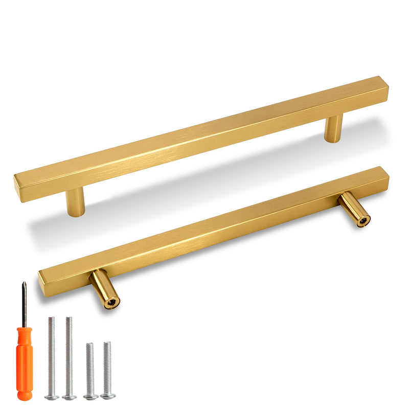 Cabinet Pulls Gold Cabinet Handles Square Drawer Pulls, 10 Pack 6-1/4 Inch 160mm Hole Centers Stainless Steel Kitchen Door Cupboard Cabinet Handles,8.82 Inch Length Hardware Handles 6-1/4 Inch Hole Centers