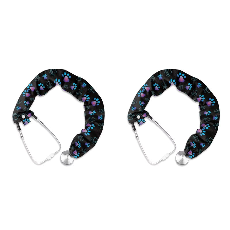 [Australia - AusPower] - Black Stethoscope Cover Sleeve Dog Paw Prints Nurse Stethoscope Accessories 2 Pack Stethoscope Protective Cover Slim Soft Stethoscope Sleeve Dog Paw Black 