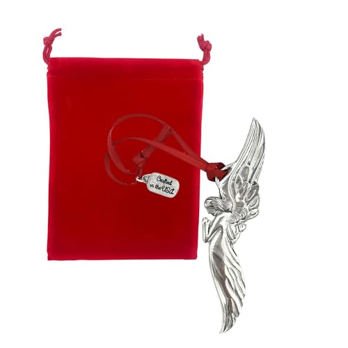 Floating Angel Praying Pewter Ornament (Hand Polished) | High Relief & Detailed Design, Satin Finish | Festive Christmas Decor | Hand-Crafted in The USA Floating