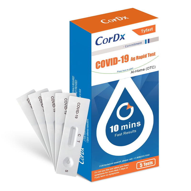 [Australia - AusPower] - CorDx TyFast at Home COVID 19 Antigen Rapid Test Kit, Easy, Accurate, Fast Results in 10 Minutes. (5-Pack) 5 