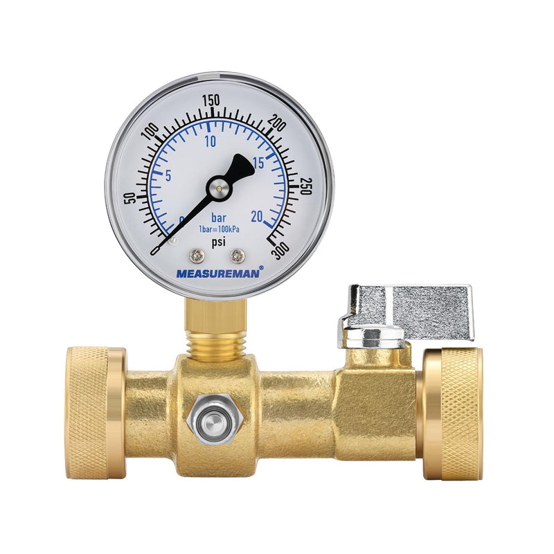 [Australia - AusPower] - MEASUREMAN Air Over Water Test Kit, 2” Dial, 0-300 PSI, 1/4” NPT Top Mount with 3/4” Female Hose Connection for Leak Detection and Pressure Testing 