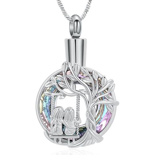 Yinplsmemory Cremation Jewelry Tree of Life Urn Necklace for Women Ashes Keepsake Jewelry for Sister for Ashes Silver-purple