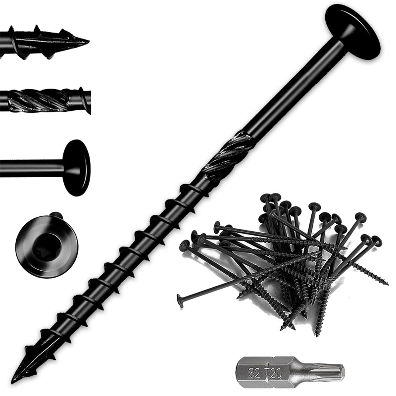 Lag Screws 3 Inch, Structural Wood Screw #10x 3, 50-PCS Heavy Duty Construction Screw, Rust Resistant, Washer Head, Black Coated Exterior Wood (100, Black, #14 x 4) #14 x 4" 100